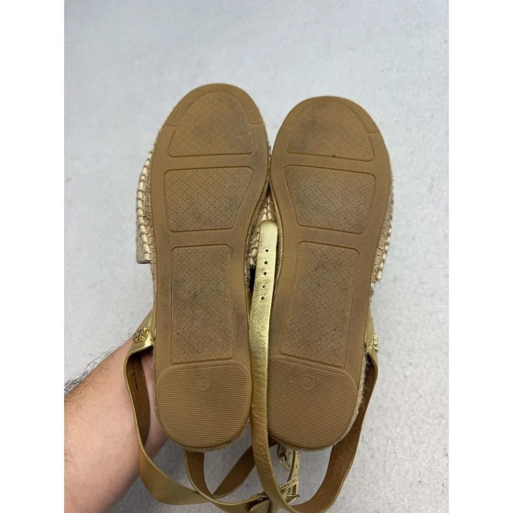 Tory Burch Espadrille Sandals Women's Size 8.5 Natural Linen Gold